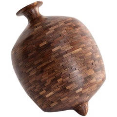 Contemporary American Wooden Top Vase, Walnut, Handmade, Sculpture, in Stock