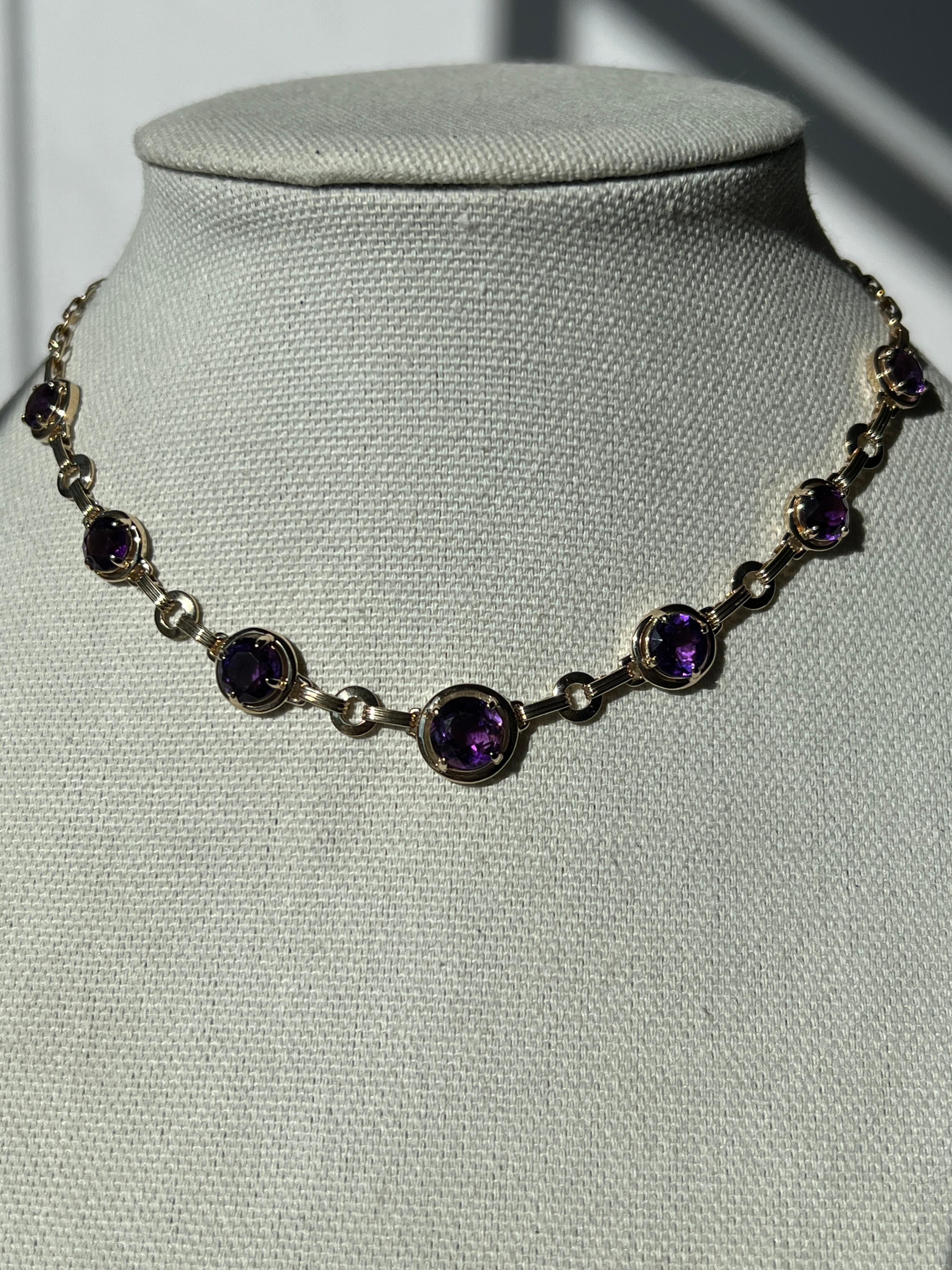 Contemporary Amethyst und 14K Gelbgold Link Halskette im Angebot 4
