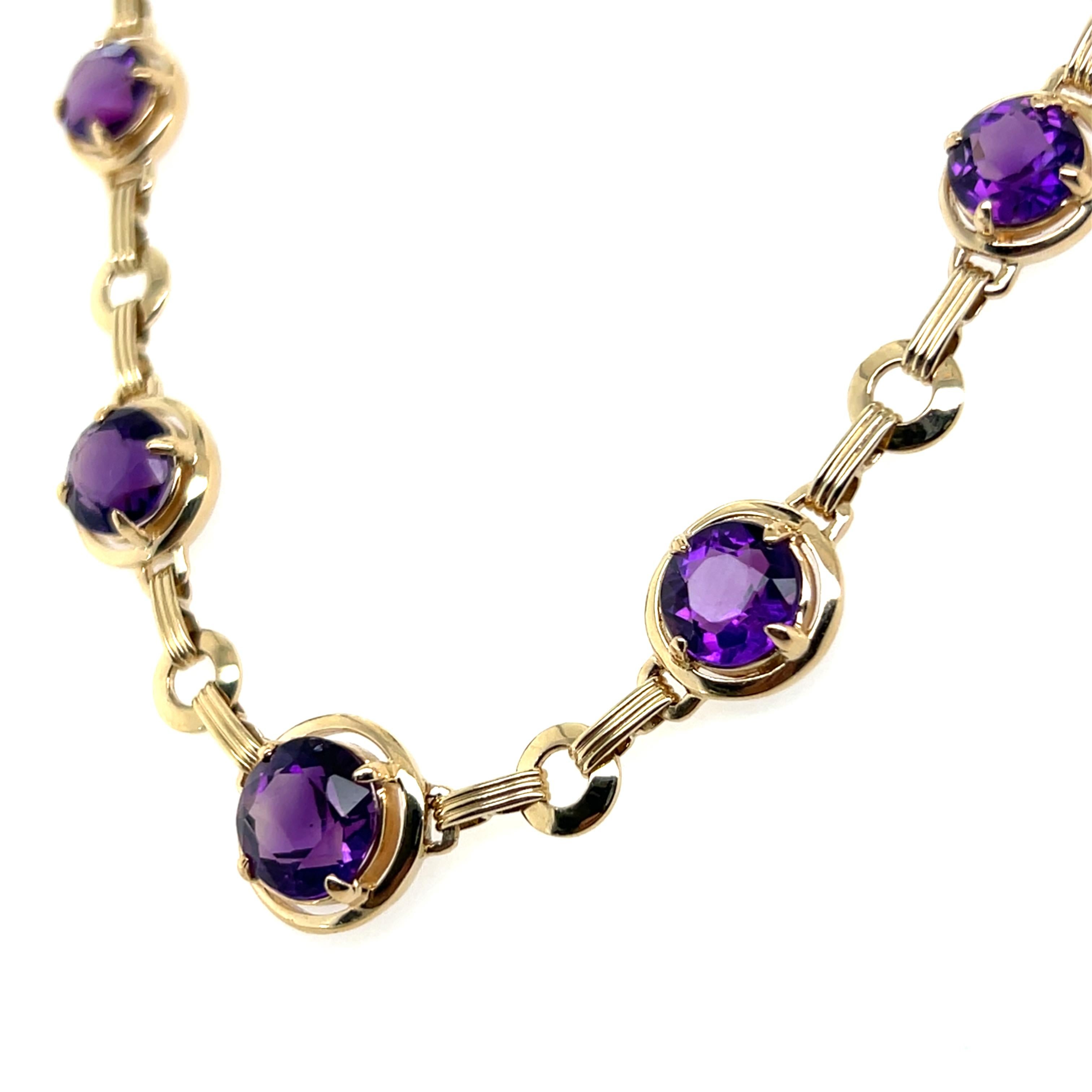 Contemporary Amethyst und 14K Gelbgold Link Halskette (Rundschliff) im Angebot