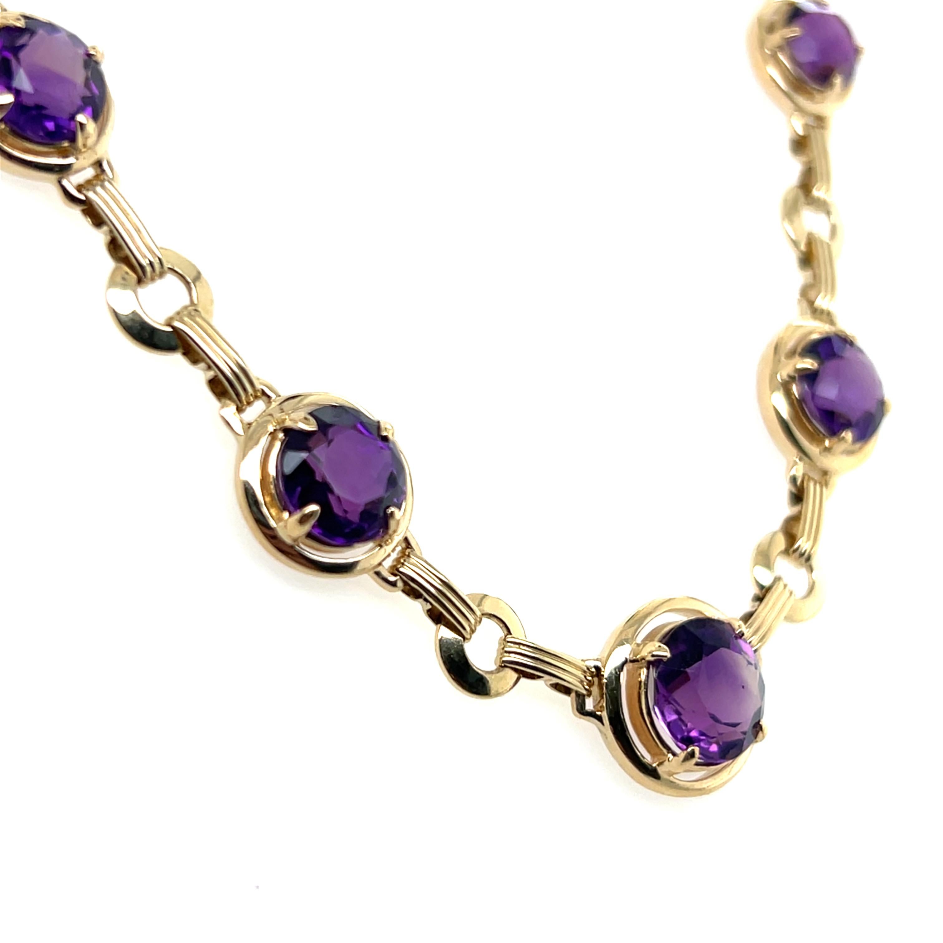 Contemporary Amethyst und 14K Gelbgold Link Halskette im Zustand „Gut“ im Angebot in Towson, MD