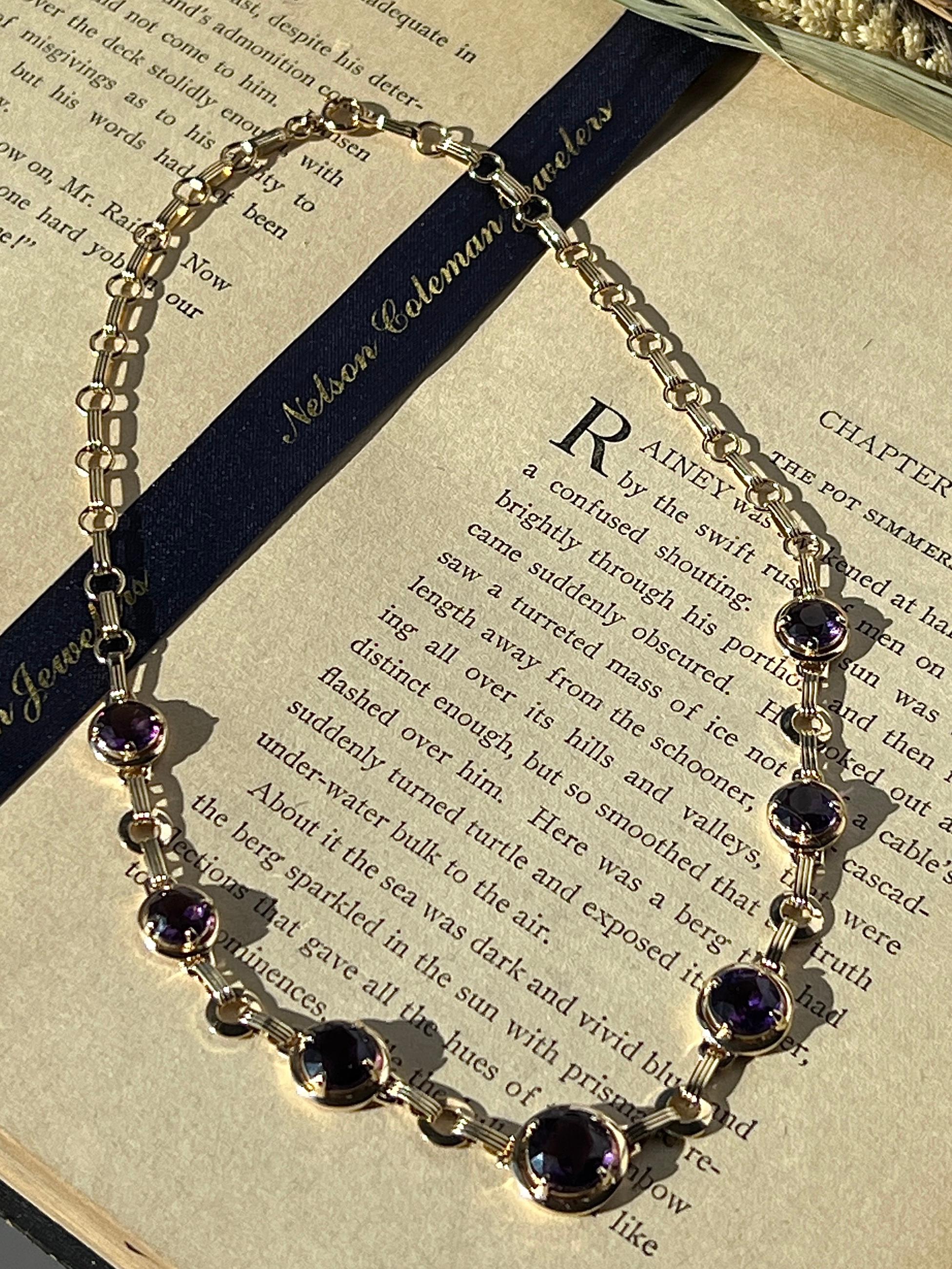 Contemporary Amethyst und 14K Gelbgold Link Halskette für Damen oder Herren im Angebot