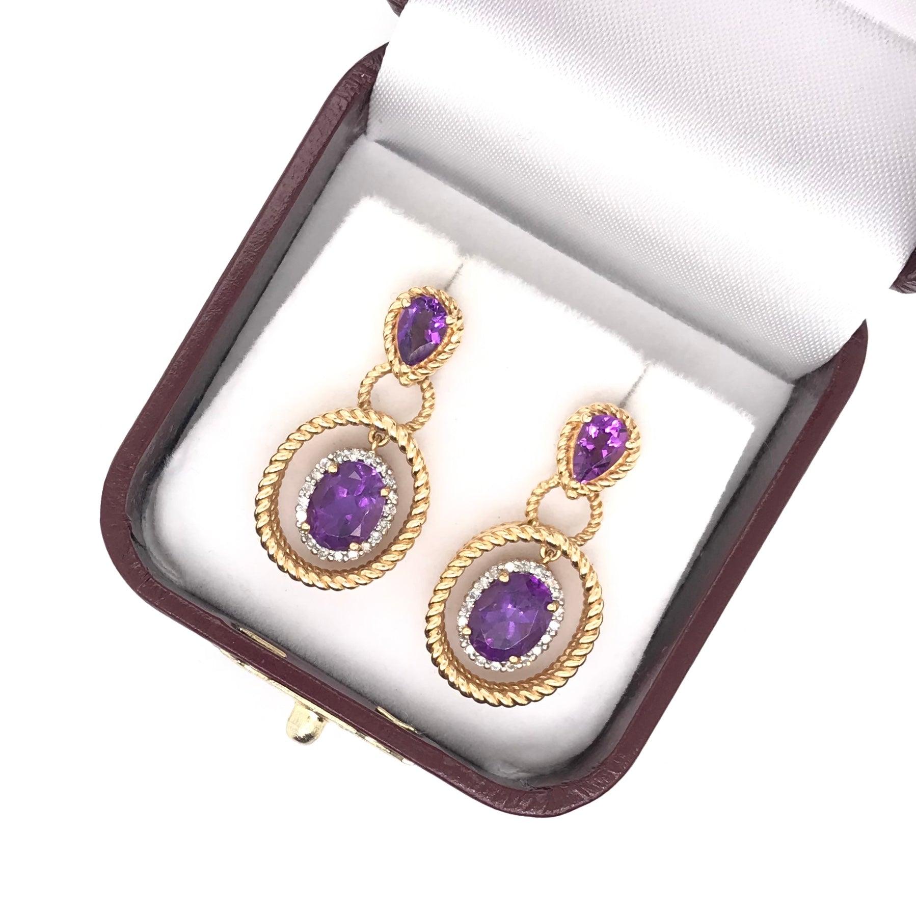 Contemporary Amethyst and Diamond Drop Earrings In Excellent Condition In Montgomery, AL