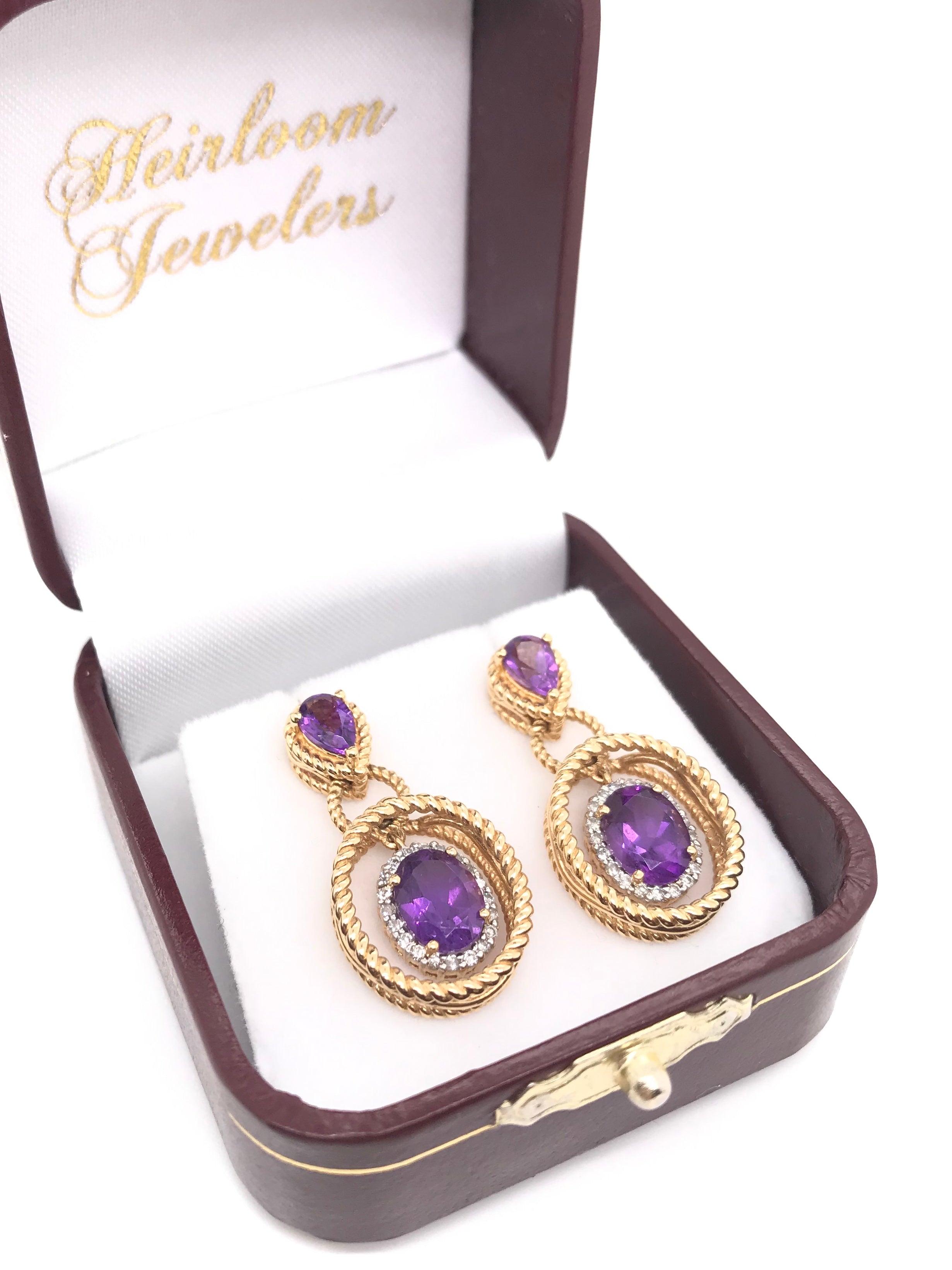 Contemporary Amethyst and Diamond Drop Earrings 1
