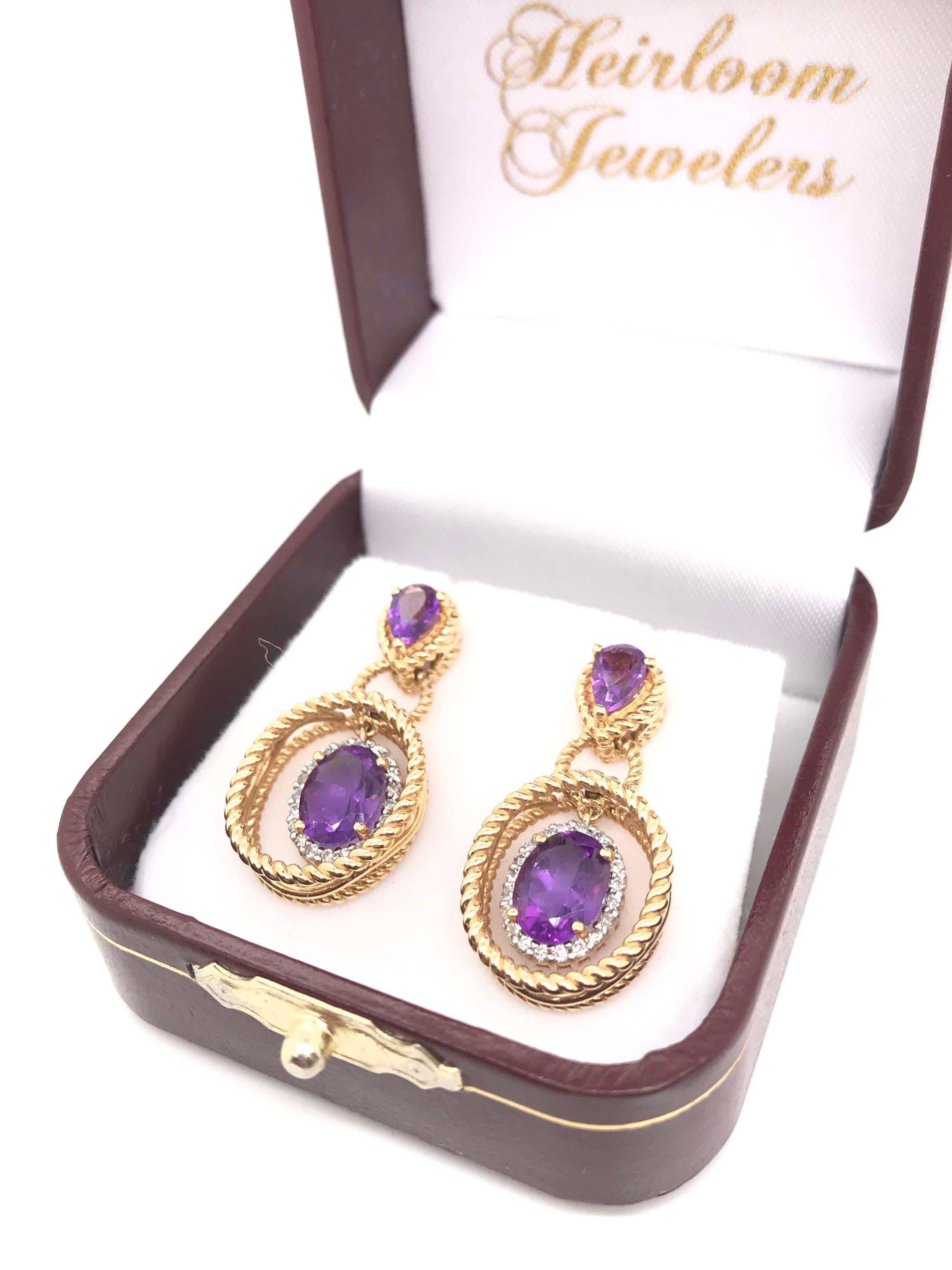Contemporary Amethyst and Diamond Drop Earrings 2
