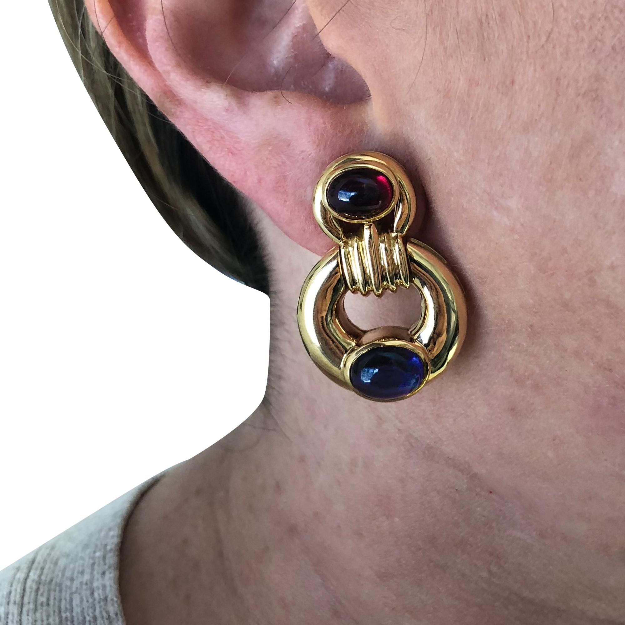 Modern Contemporary Amethyst and Garnet Dangle Earrings