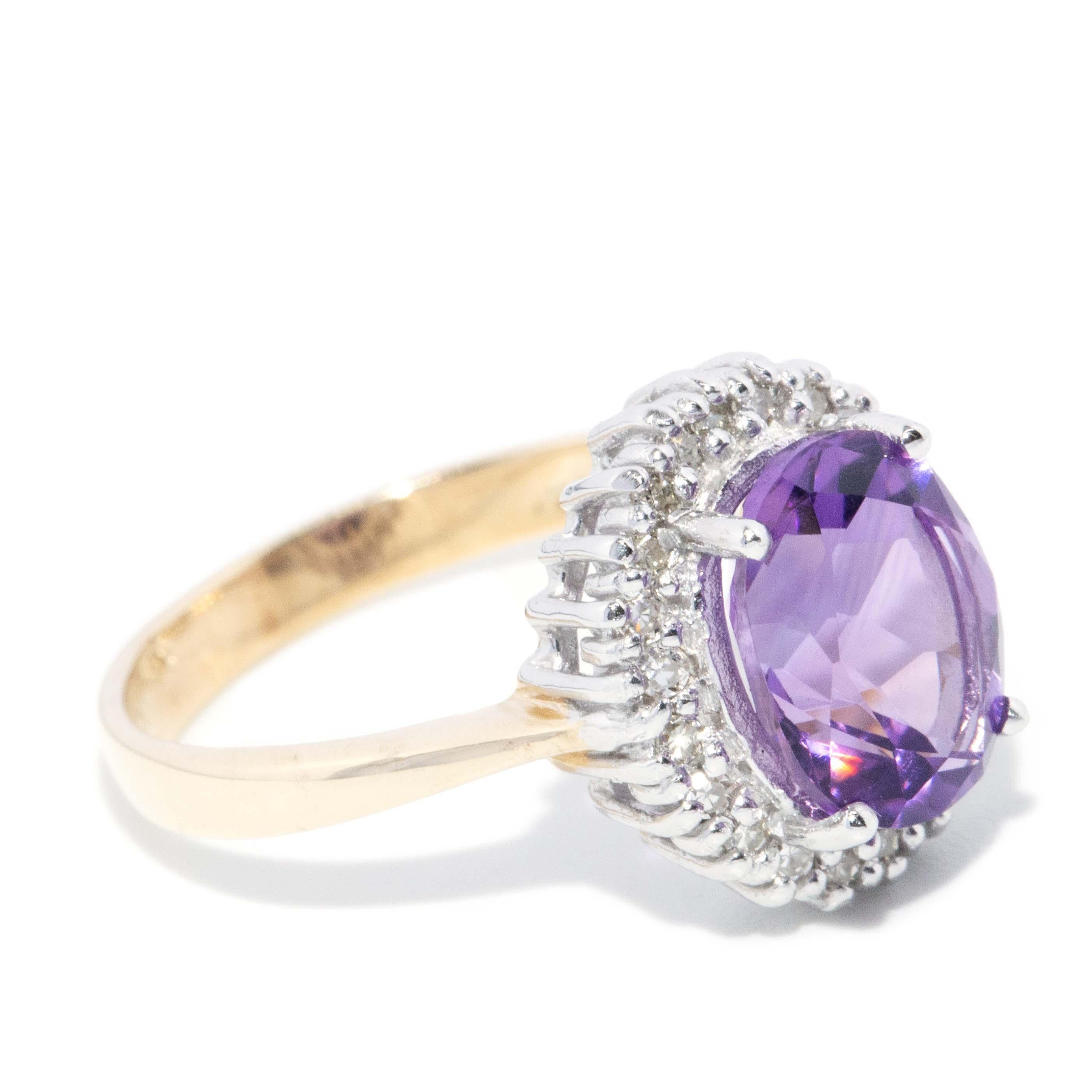 Anello aureola contemporary con ametista e diamante in oro giallo 9 carati In condizioni buone in vendita a Hamilton, AU