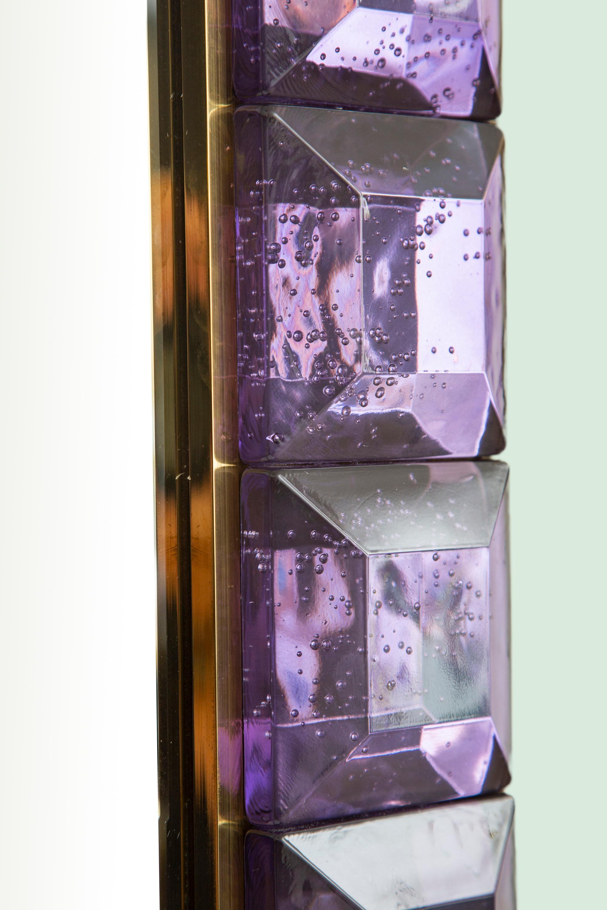 Italian Contemporary Amethyst Diamond Murano Glass Mirror, in Stock