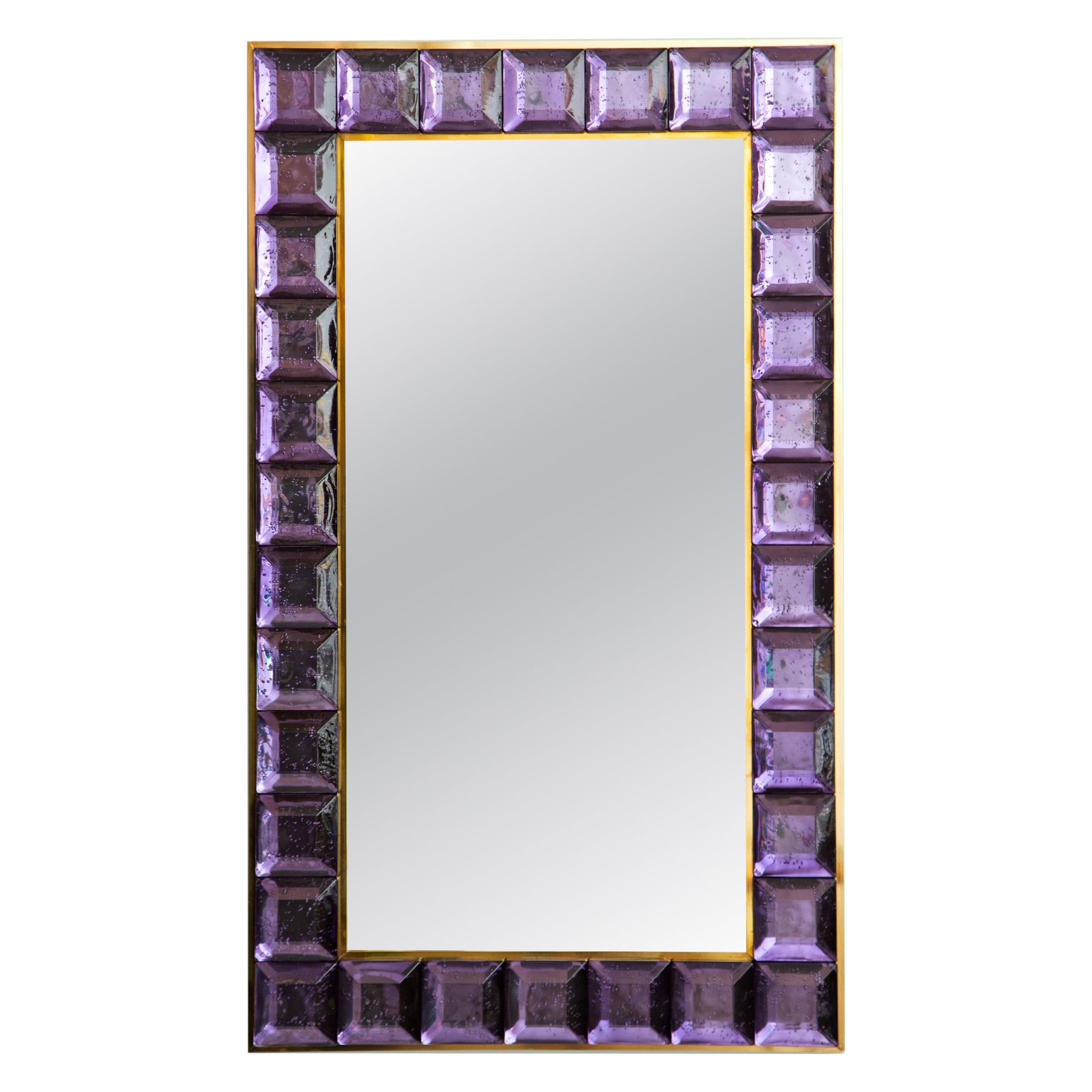 Contemporary Amethyst Diamond Murano Glass Mirror, in Stock