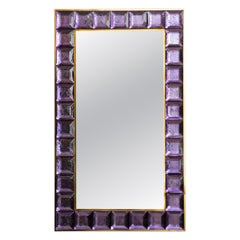 Contemporary Amethyst Diamond Murano Glass Mirror, in Stock