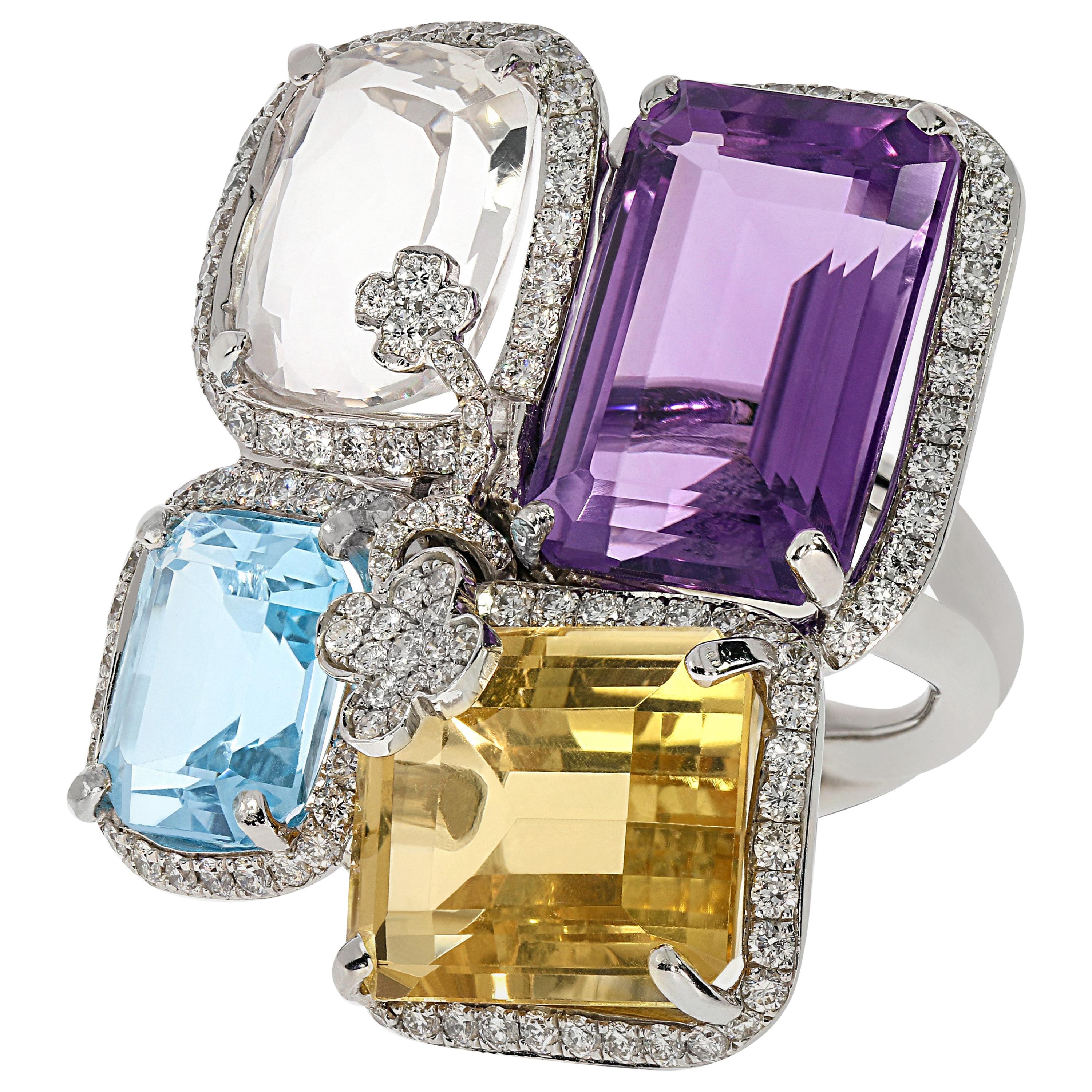 Buy Multi Colour Stones Ring-natural Blue Topaz,peridot,amethyst,golden  Topaz Ring-handmade Silver Ring-natural Multi Gemstone Ring-vintage Ring  Online in India - Etsy