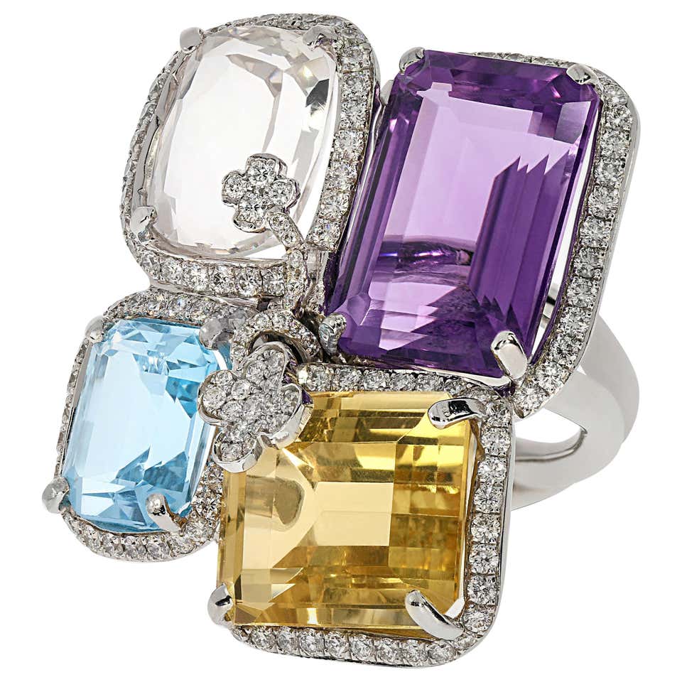 Mauboussin Large Topaz Amethyst Citrine Gold Triangle Ring For Sale at ...