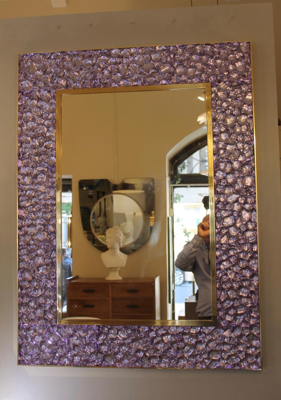 Aesthetic Movement Contemporary Amethyst, Murano Glass Mirror, in Stock.