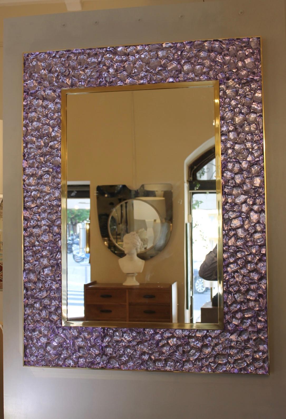 Contemporary Amethyst, Murano Glass Mirror, in Stock. In Excellent Condition In Nice, FR