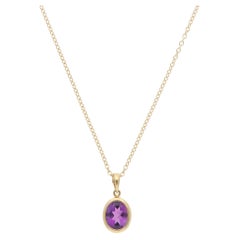 Contemporary Amethyst Pendant Necklace in Yellow Gold