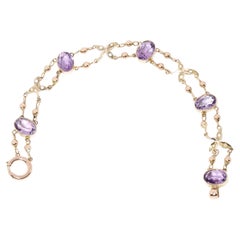 Contemporary Amethyst & Seed Pearl Bead Link Bracelet 9 Carat Yellow Gold