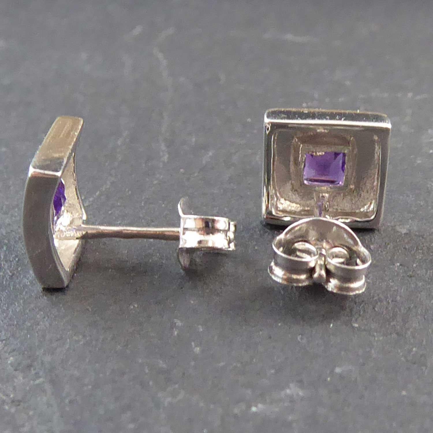 Modern Contemporary Amethyst Stud Earrings, 18 Carat White Gold