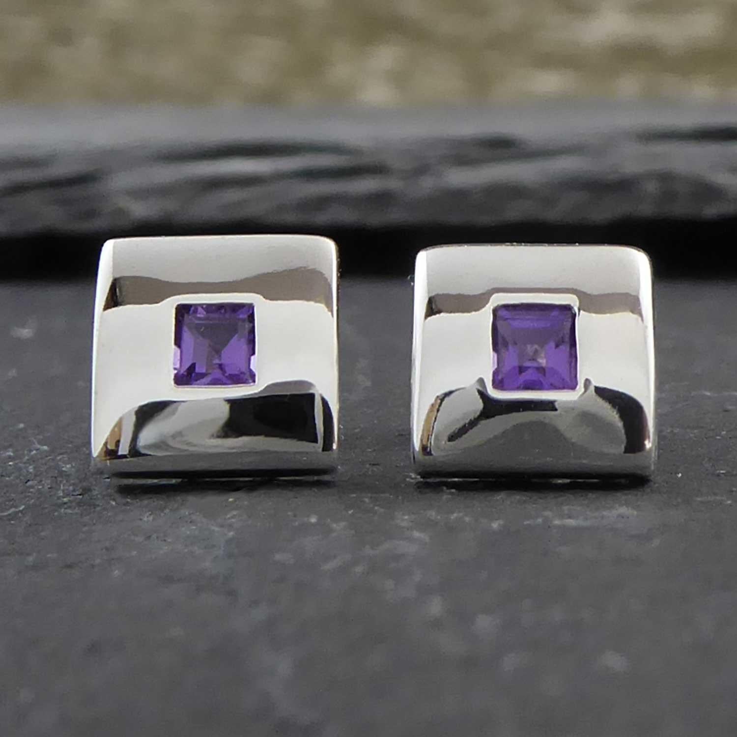 Contemporary Amethyst Stud Earrings, 18 Carat White Gold 1