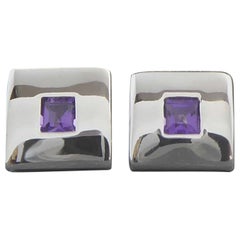 Contemporary Amethyst Stud Earrings, 18 Carat White Gold