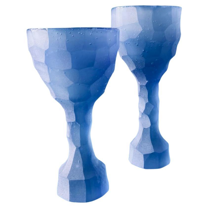 Contemporary and Blue Glass Casted Stone Age Goblets by Alissa Volchkova
