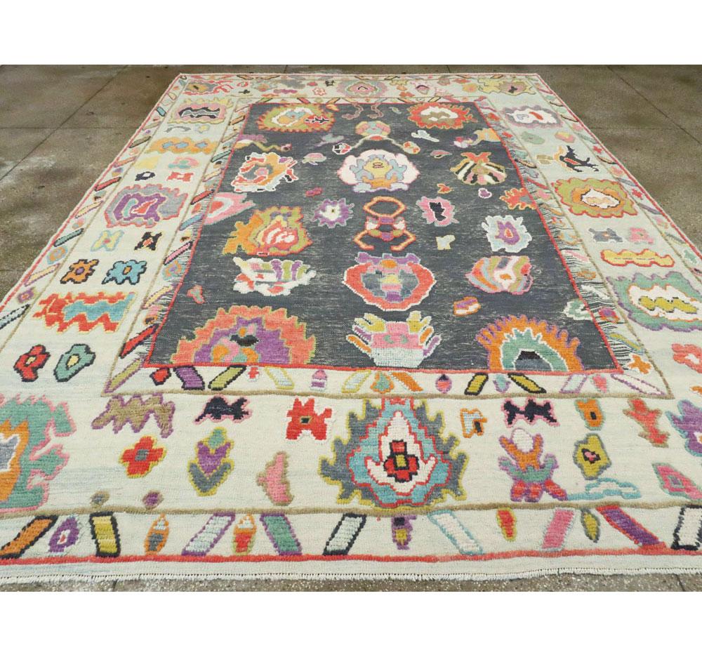 Hand-Woven Contemporary and Colorful Handmade Turkish Souf Oushak Large Room Size Carpet