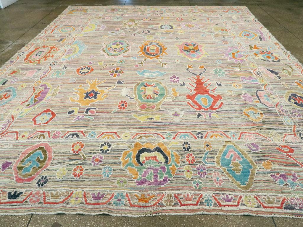 Contemporary and Colorful Handmade Turkish Souf Oushak Large Room Size Carpet In New Condition In New York, NY