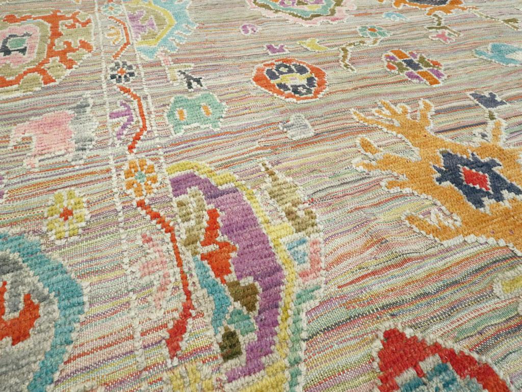 Wool Contemporary and Colorful Handmade Turkish Souf Oushak Large Room Size Carpet