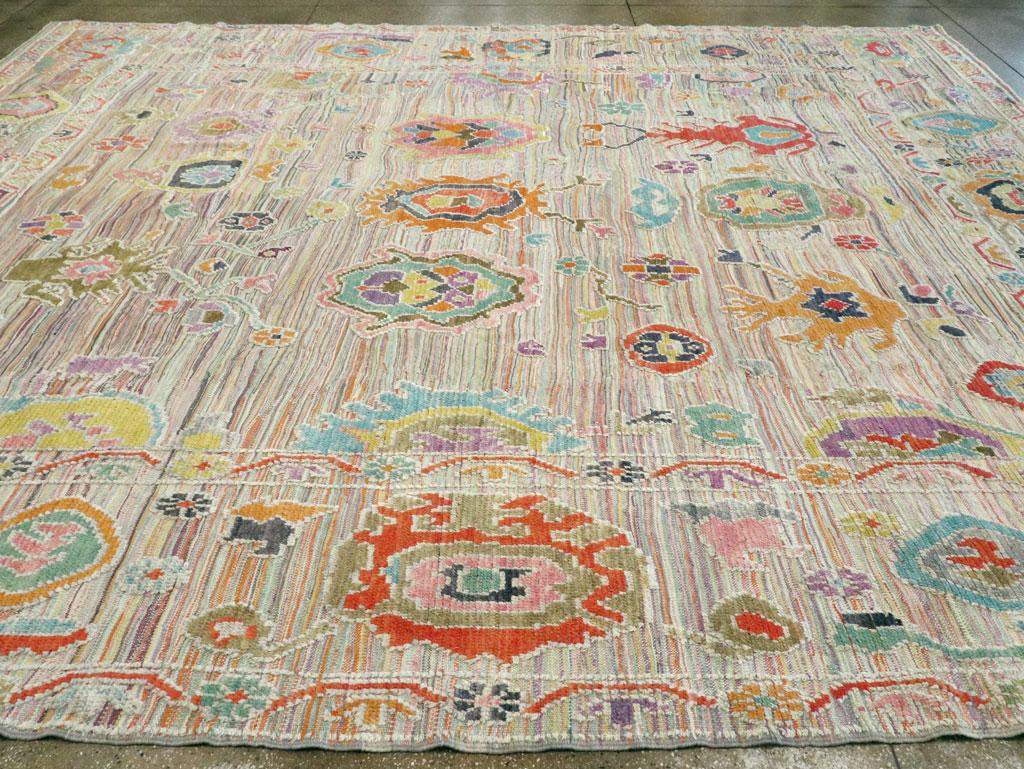 Contemporary and Colorful Handmade Turkish Souf Oushak Large Room Size Carpet 2