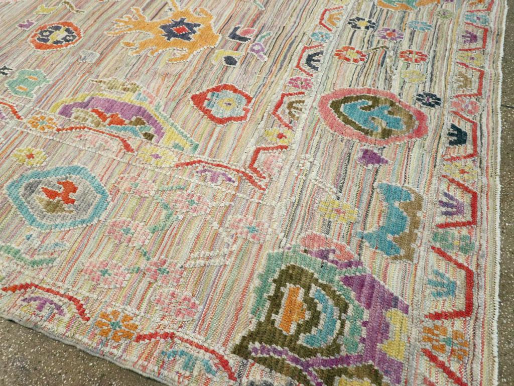 Contemporary and Colorful Handmade Turkish Souf Oushak Large Room Size Carpet 3
