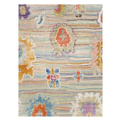 Contemporary and Colorful Handmade Turkish Souf Oushak Room Size Carpet