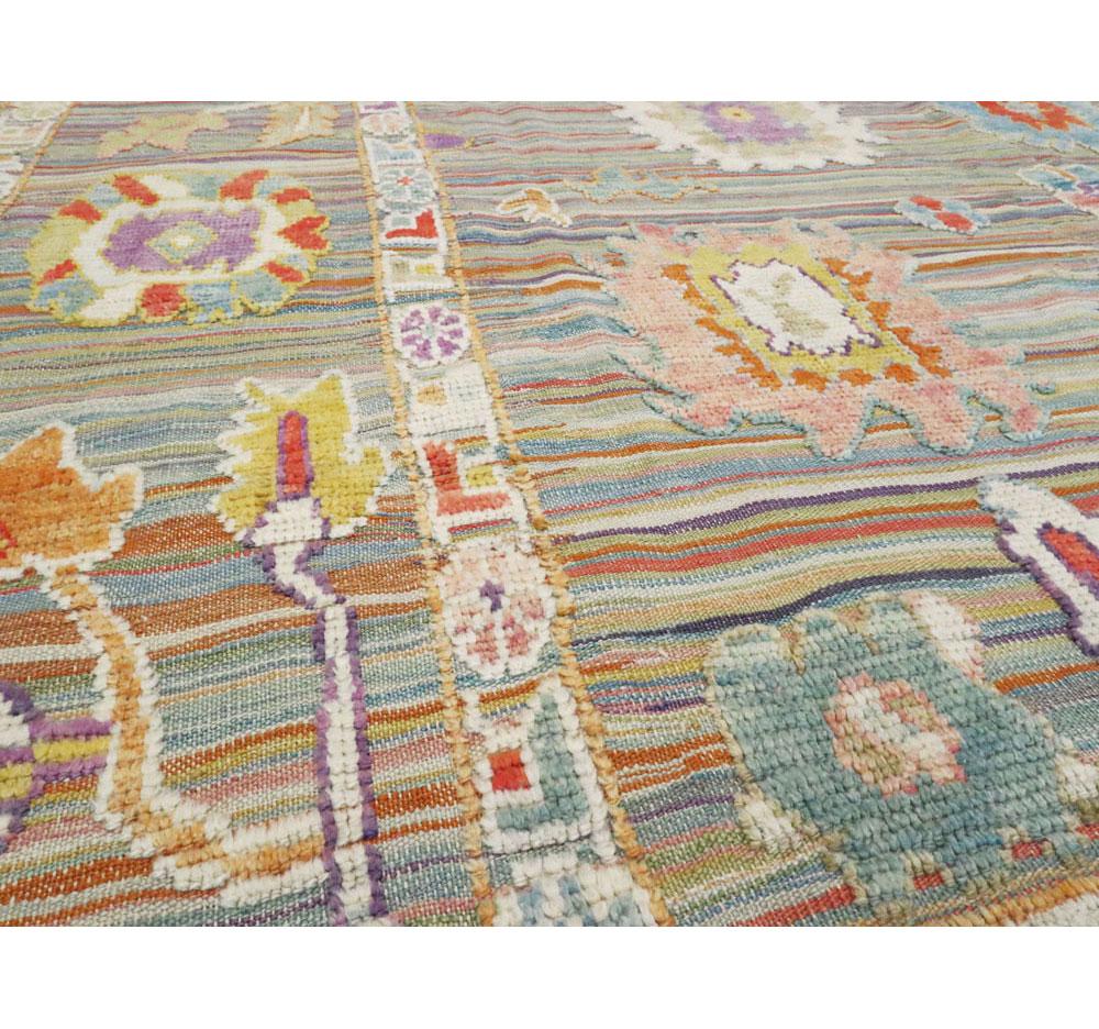 Wool Contemporary and Colorful Handmade Turkish Souf Oushak Room Size Carpet