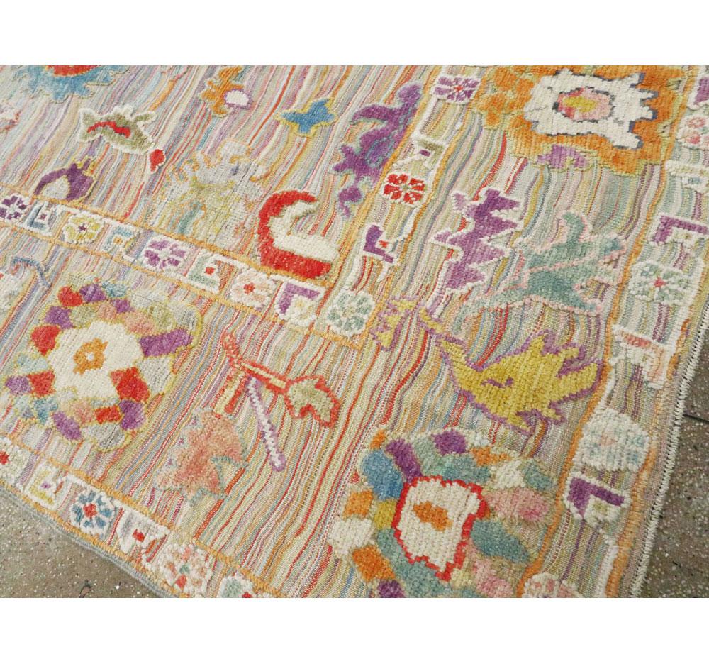 Contemporary and Colorful Handmade Turkish Souf Oushak Room Size Carpet 1