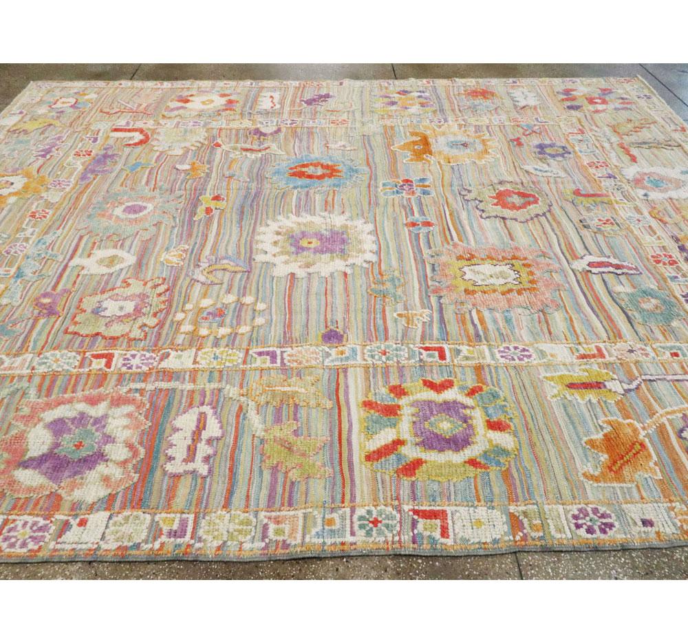 Contemporary and Colorful Handmade Turkish Souf Oushak Room Size Carpet 3