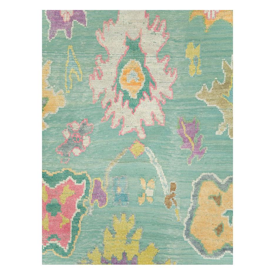 Modern Contemporary and Colorful Turkish Souf Oushak Room Size Carpet in Pink and Green For Sale