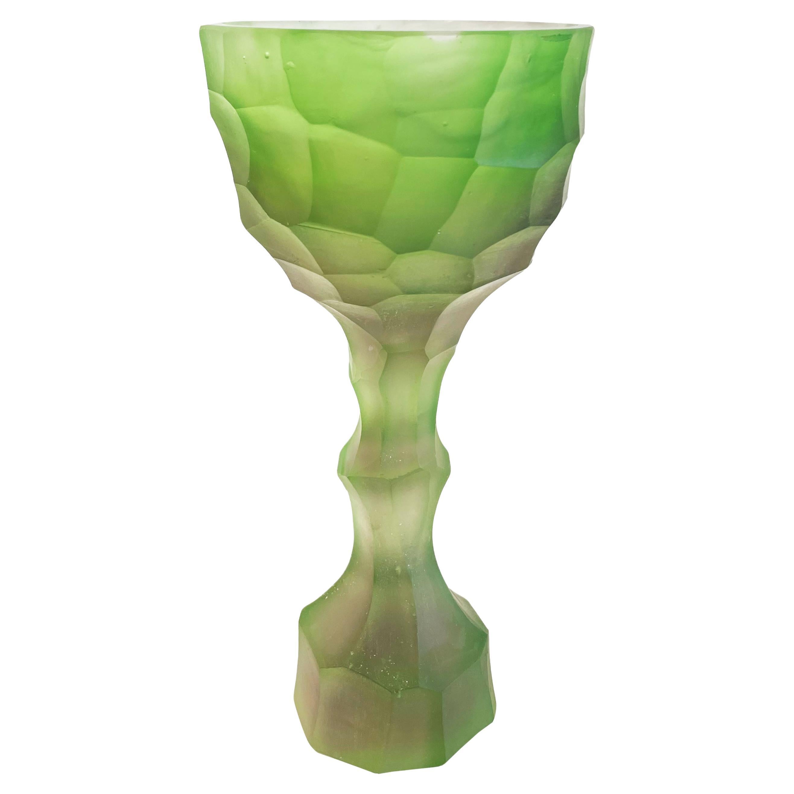 Contemporary and Green Glass Casted Stone Age Goblets by Alissa Volchkova For Sale