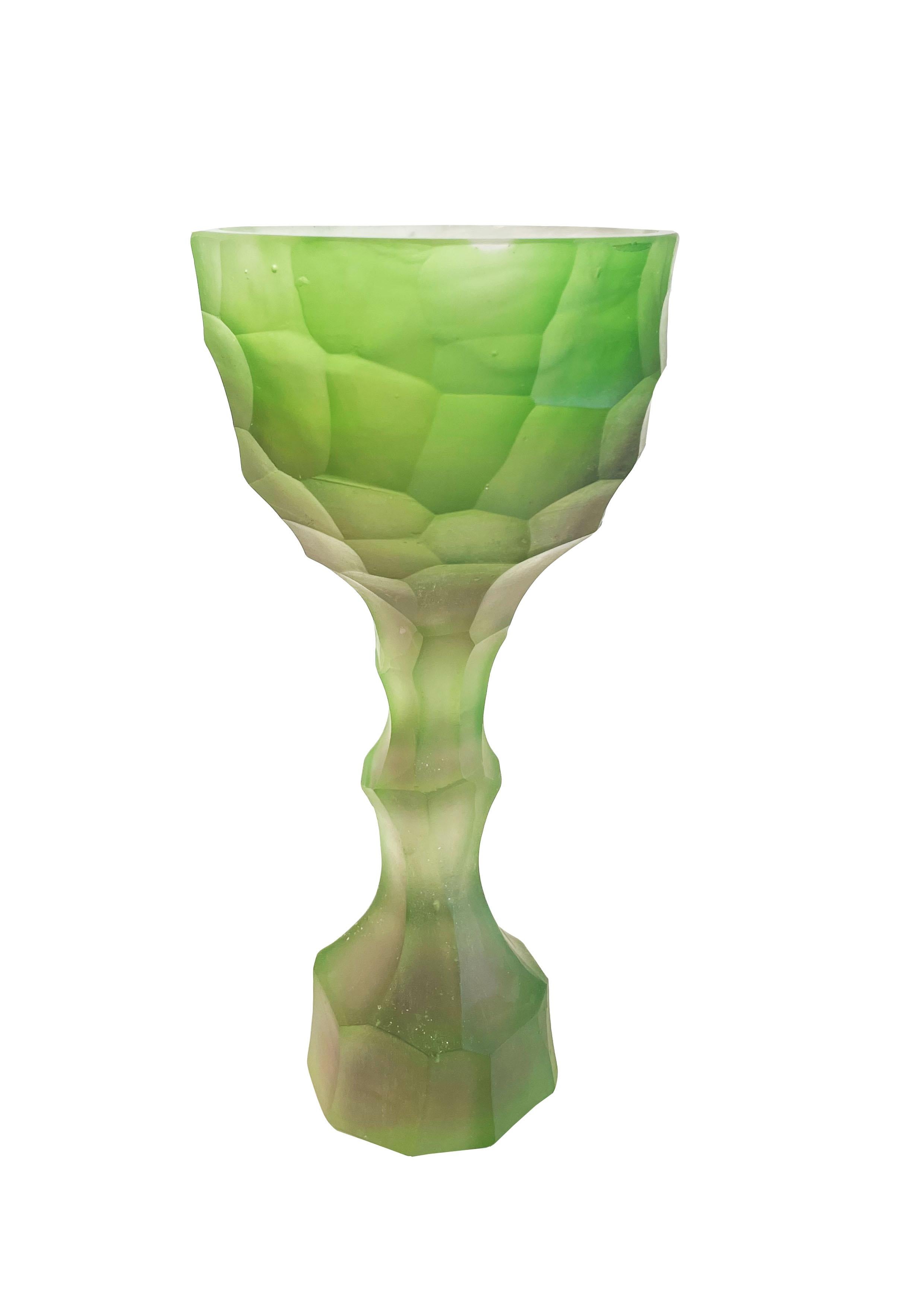 French Contemporary and Dark Green Glass Casted Stone Age Goblets by Alissa Volchkova For Sale