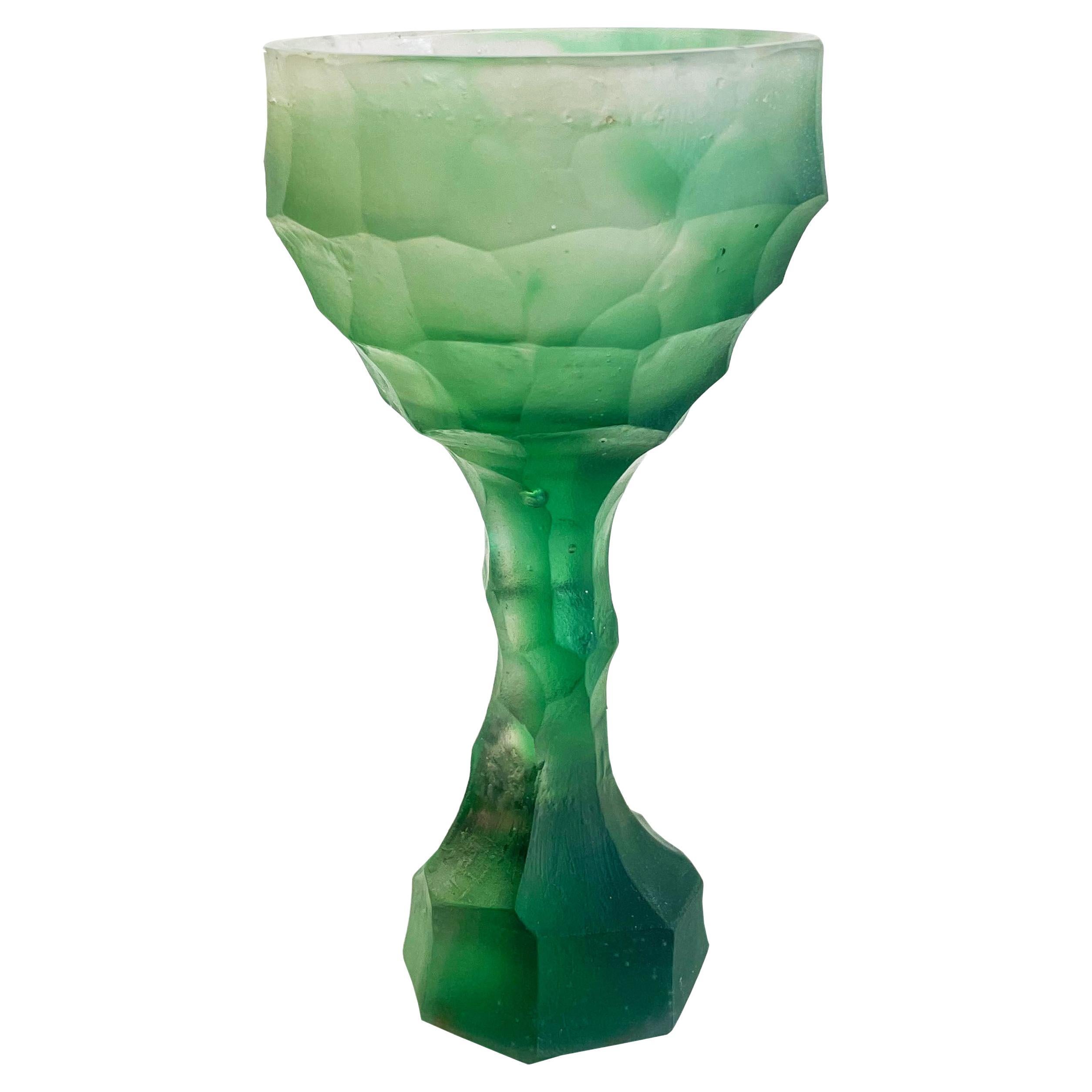 Contemporary and Dark Green Glass Casted Stone Age Goblets by Alissa Volchkova For Sale