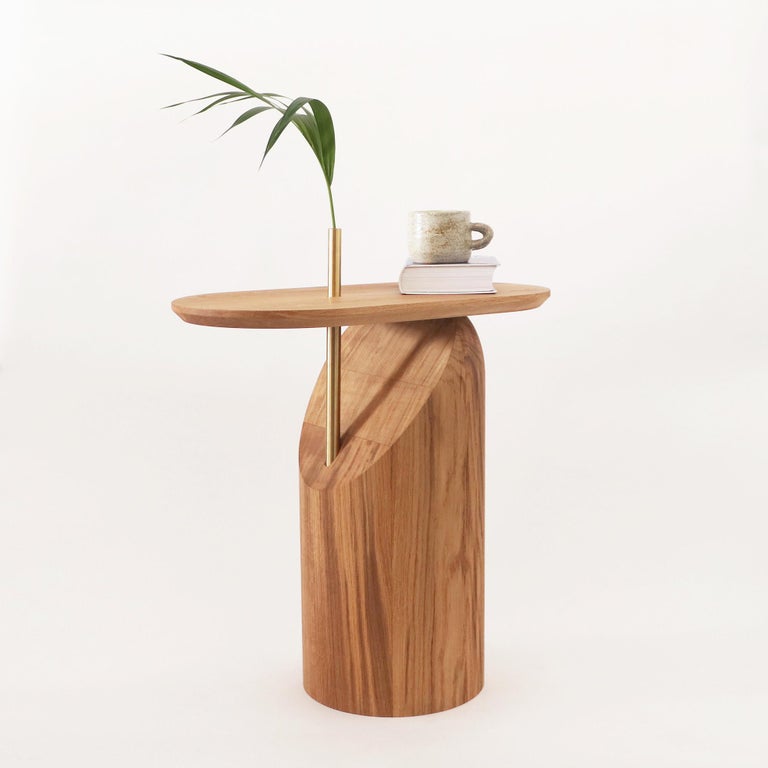 Contemporary and Handcrafted Slice Side Table Solid Oak by Artur