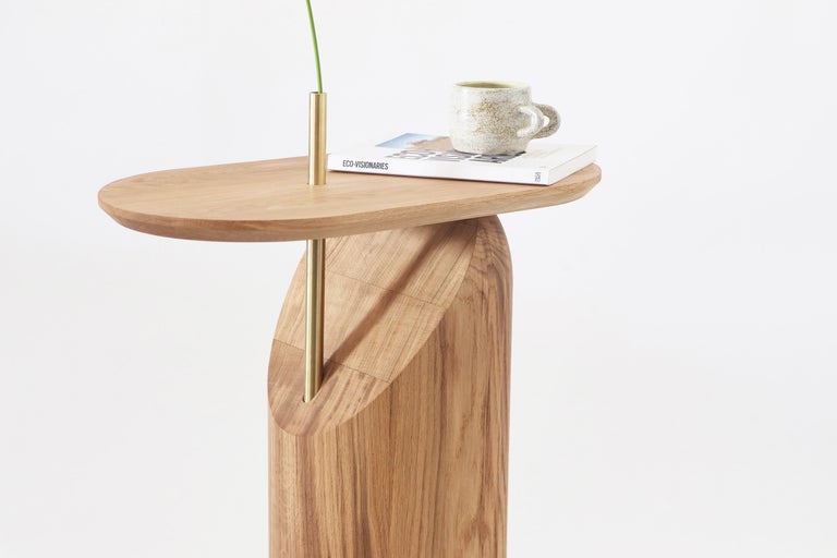 Contemporary and Handcrafted Slice Side Table Solid Oak by Artur