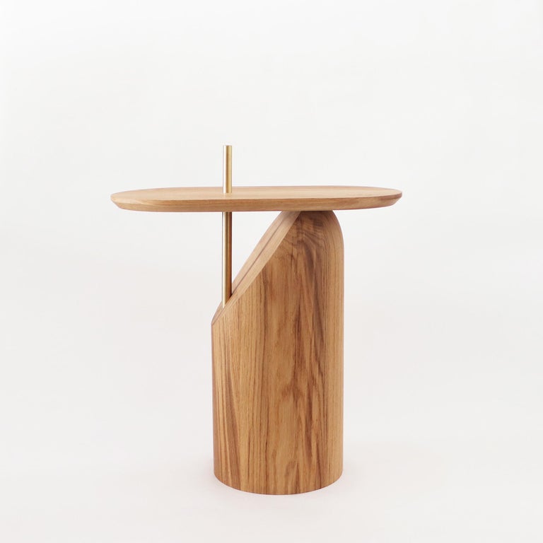 Contemporary and Handcrafted Slice Side Table Solid Oak by Artur