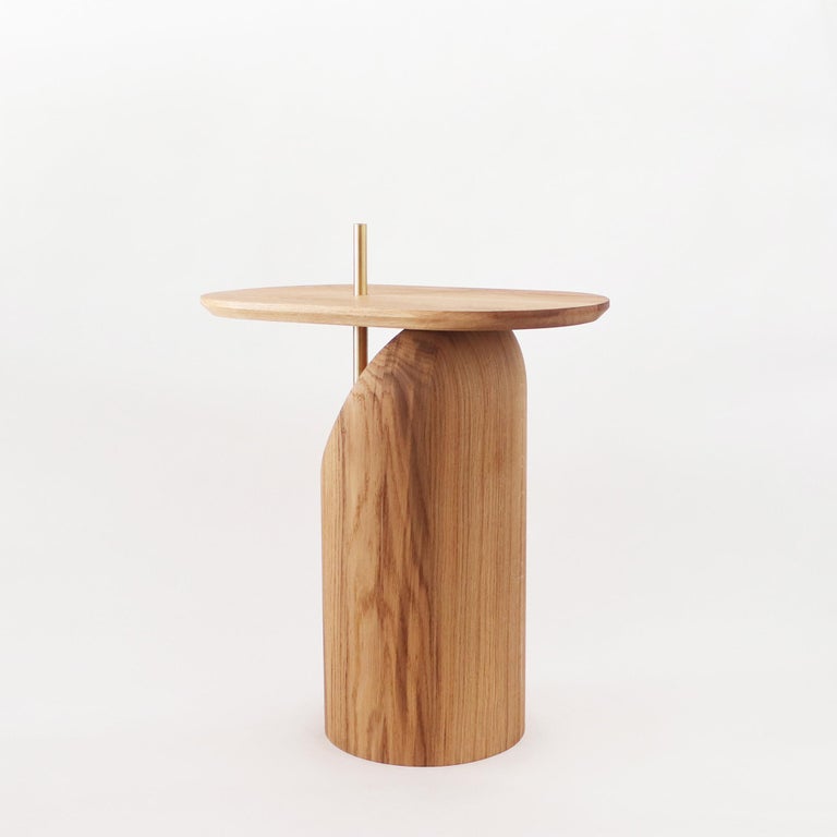 Contemporary and Handcrafted Slice Side Table Solid Oak by Artur
