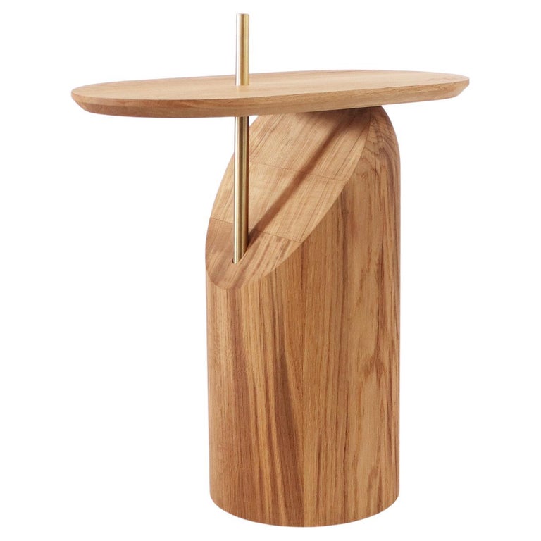 Contemporary and Handcrafted Slice Side Table Solid Oak by Artur