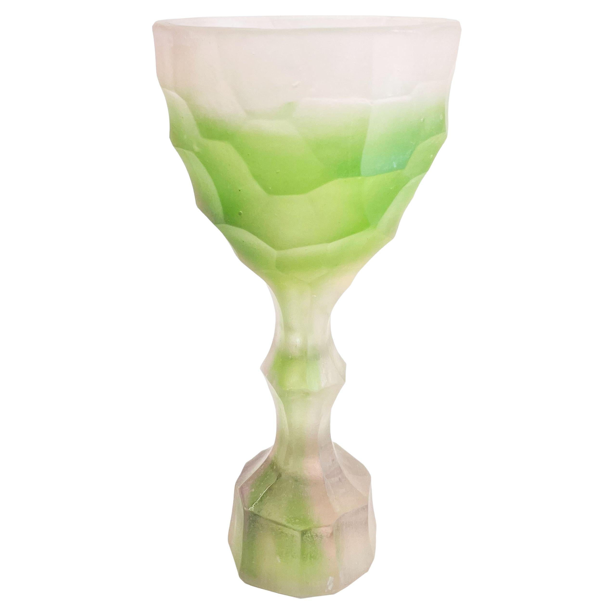 Contemporary and Light Green Glass Casted Stone Age Goblets by Alissa Volchkova For Sale