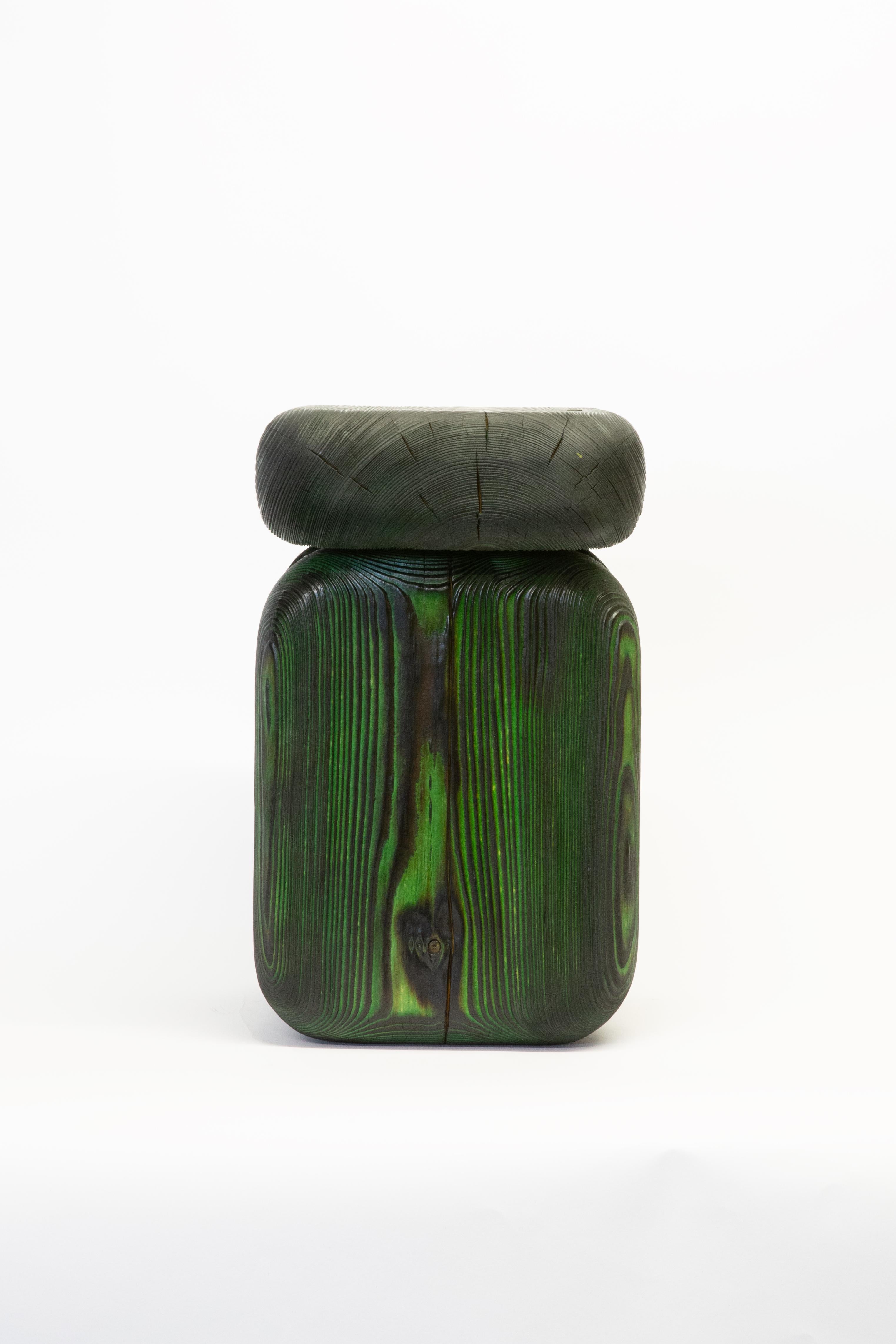 German Contemporary and Tangible Burned and dyed Spruce Wooden Stool by Lisa Ertel For Sale