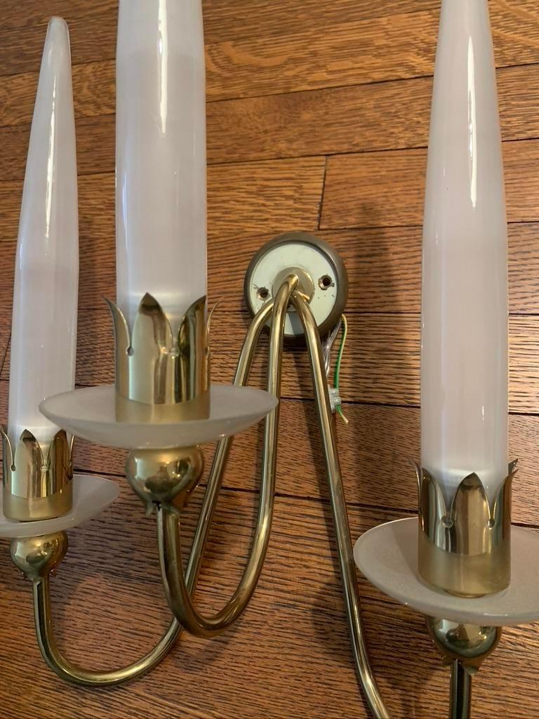 Mid-Century Modern Contemporary Angelo Lelii Brass and Glass Wall Light For Sale