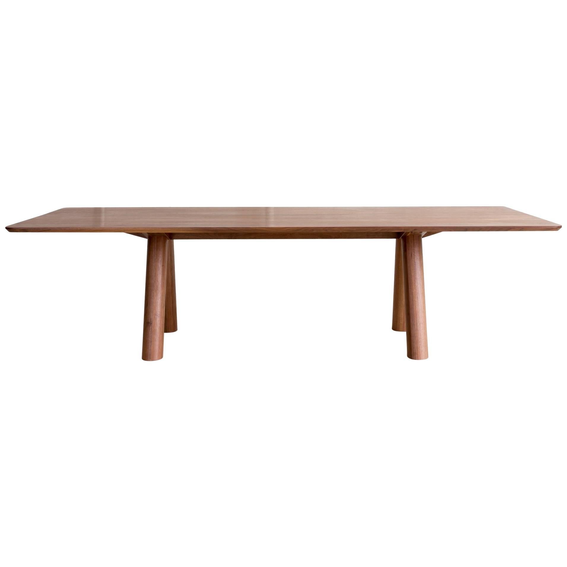 Contemporary Angled Leg Column Dining Table in Walnut Wood by Fort Standard For Sale