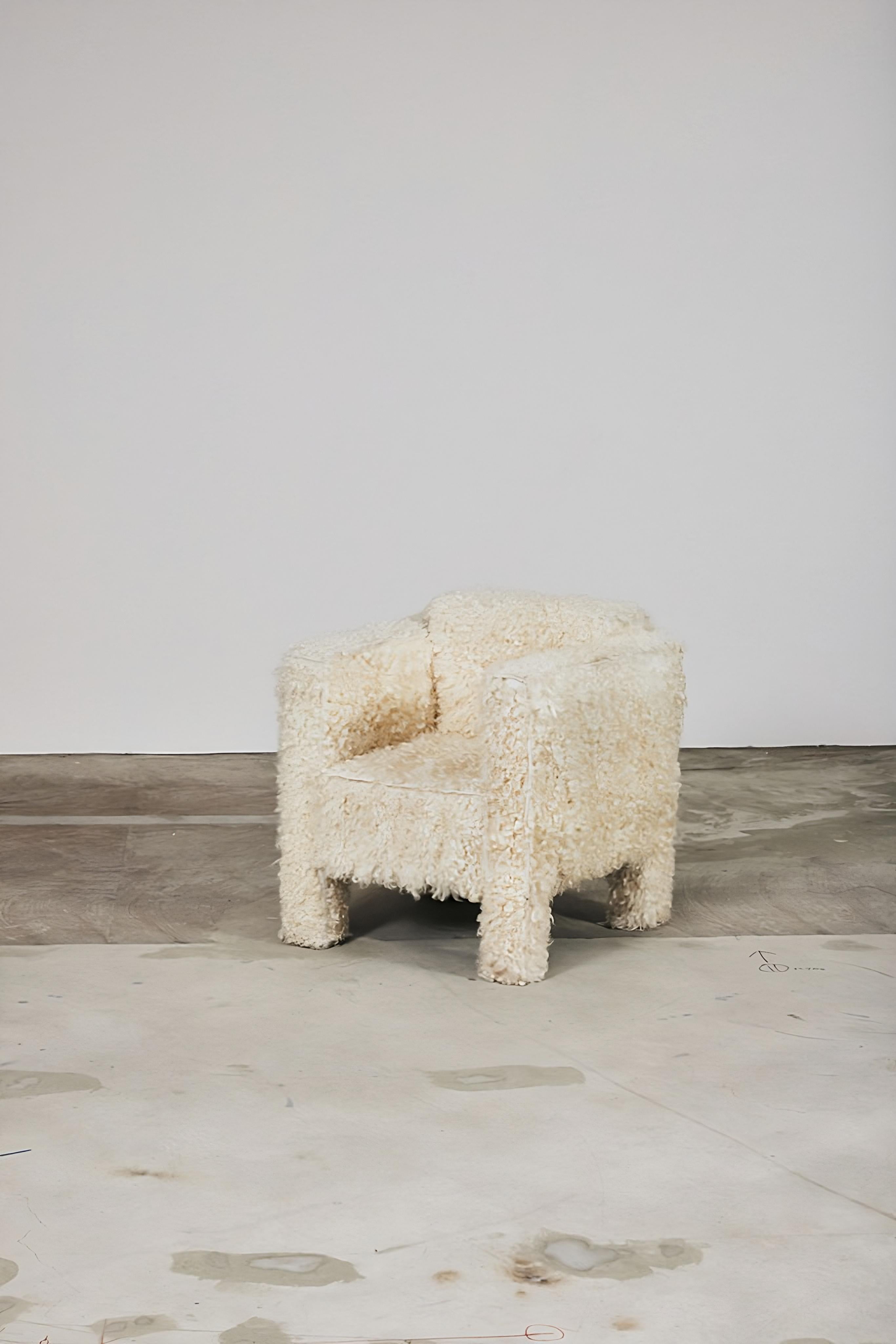 Unique Piet Hein Eek fauteuil from 2018.

angora wool upholstery covering a timber frame

edition of 2, comprised of a 2018 model that was recently produced and a 1990 model that has been restored.

production-stopping item. This is a valuable
