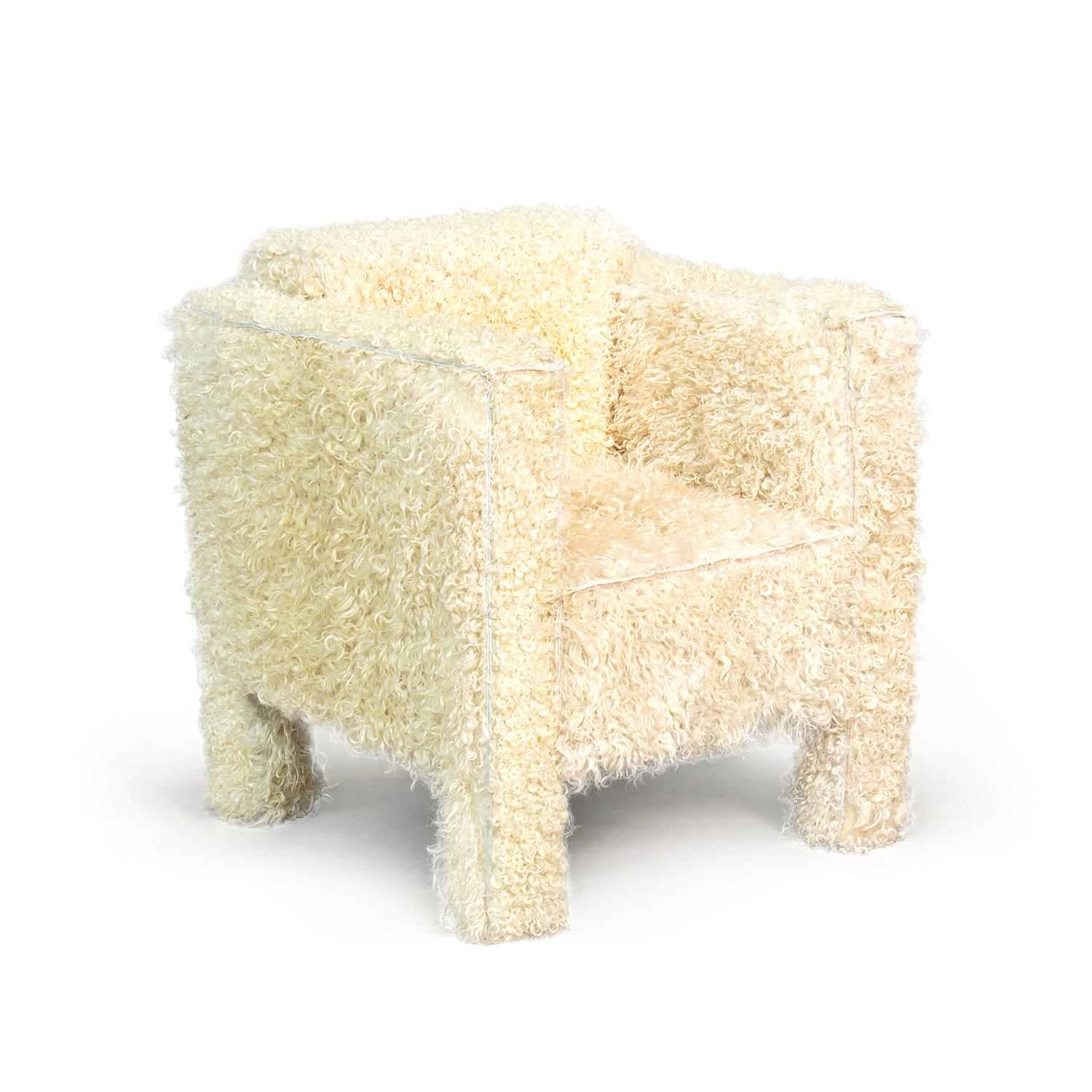Contemporary Modern Piet Hein Eek Angora Wool Armchair Timber Natural Cream   In Excellent Condition For Sale In Amsterdam, NL