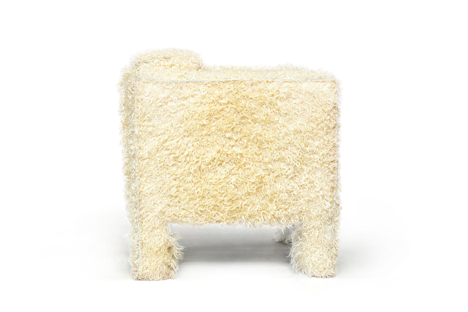 Contemporary Modern Piet Hein Eek Angora Wool Armchair Timber Natural Cream   For Sale 1