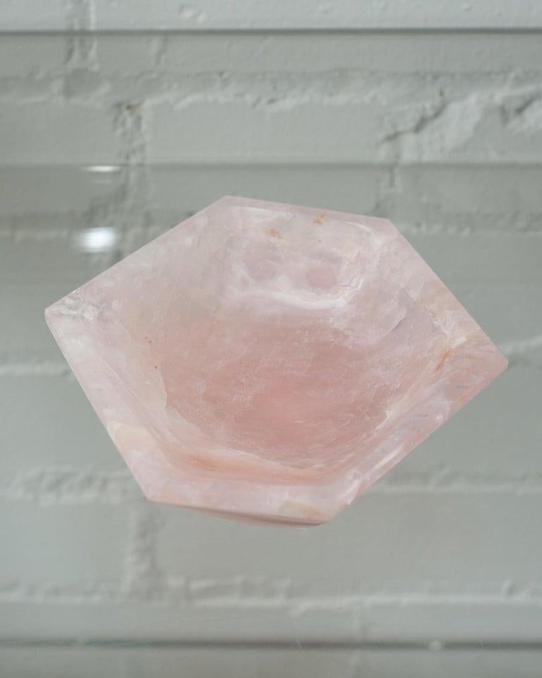 American Contemporary Angular Pink Rose Quartz Bowl For Sale