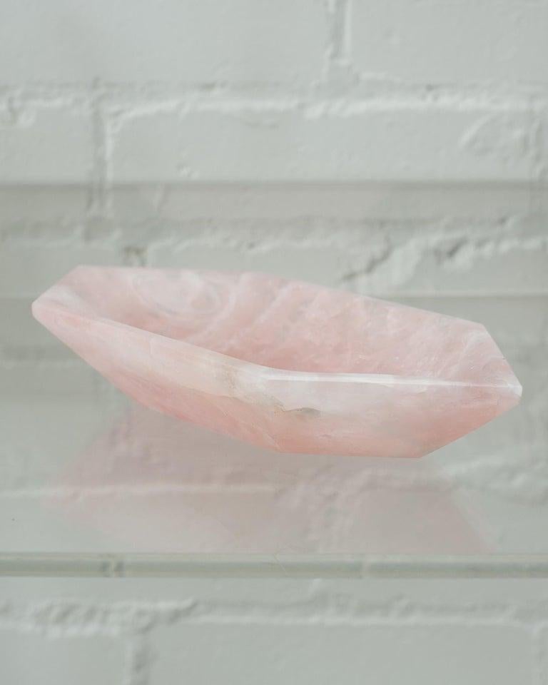 American Contemporary Angular Pink Rose Quartz Bowl For Sale